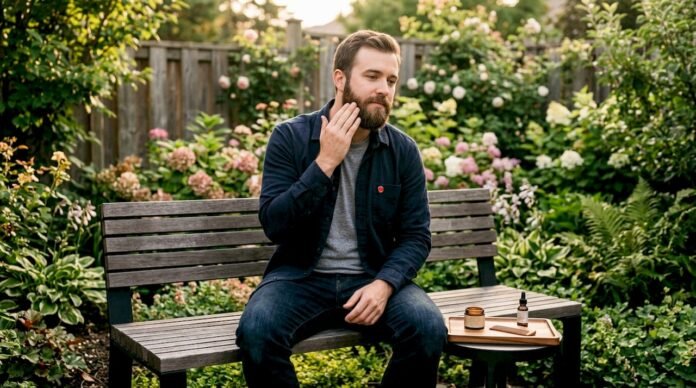 Man applying beard oil for itch relief
